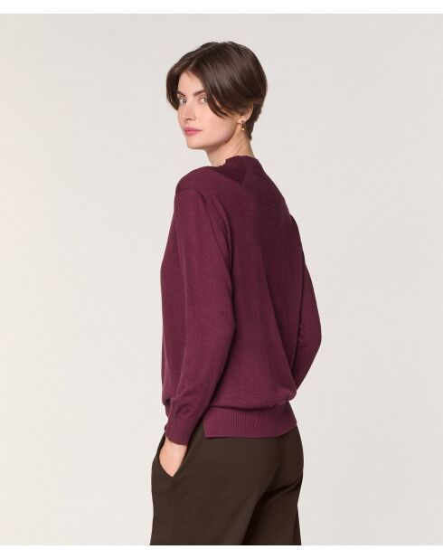 Pull Colette 100% laine col montant cotelé violet prune