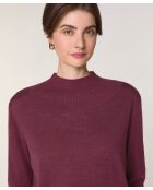 Pull Colette 100% laine col montant cotelé violet prune
