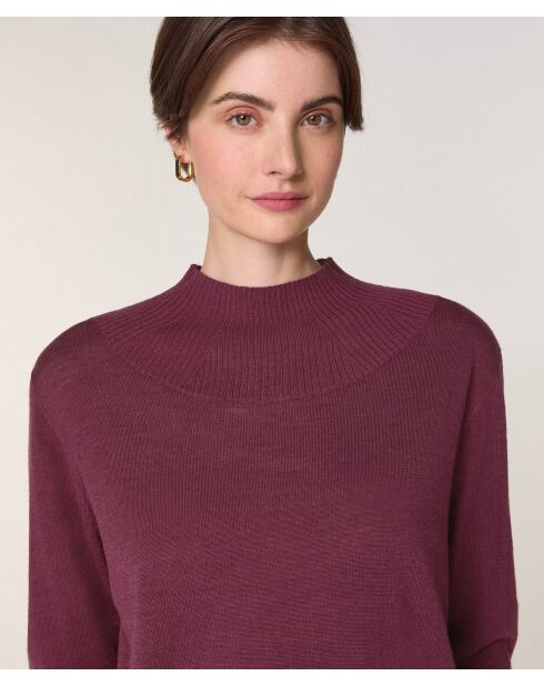 Pull Colette 100% laine col montant cotelé violet prune