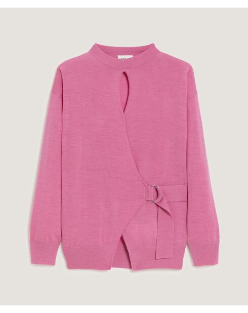 Pull Chimène 100% laine cache-coeur rose bonbon