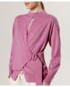 Pull Chimène 100% laine cache-coeur rose bonbon