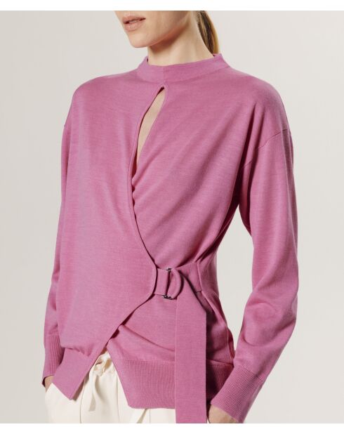Pull Chimène 100% laine cache-coeur rose bonbon