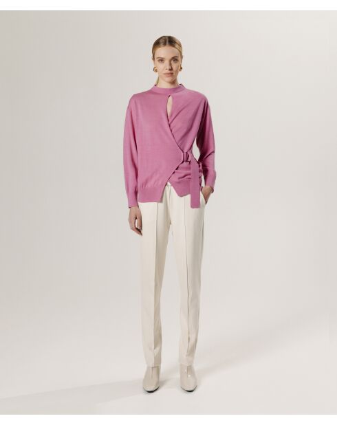 Pull Chimène 100% laine cache-coeur rose bonbon