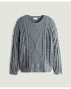 Pull Arlette 100% laine col rond torsades gris