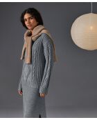 Pull Arlette 100% laine col rond torsades gris