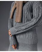 Pull Arlette 100% laine col rond torsades gris