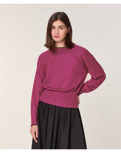 Pull Rhiana 100% laine col bicolore rose fuchsia