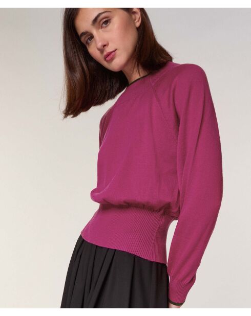Pull Rhiana 100% laine col bicolore rose fuchsia