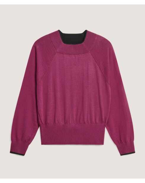 Pull Rhiana 100% laine col bicolore rose fuchsia