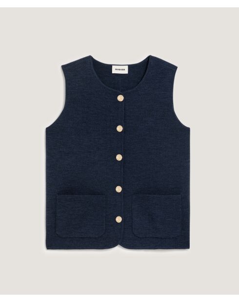 Gilet Maëva 100% laine sans manches milano bleu denim