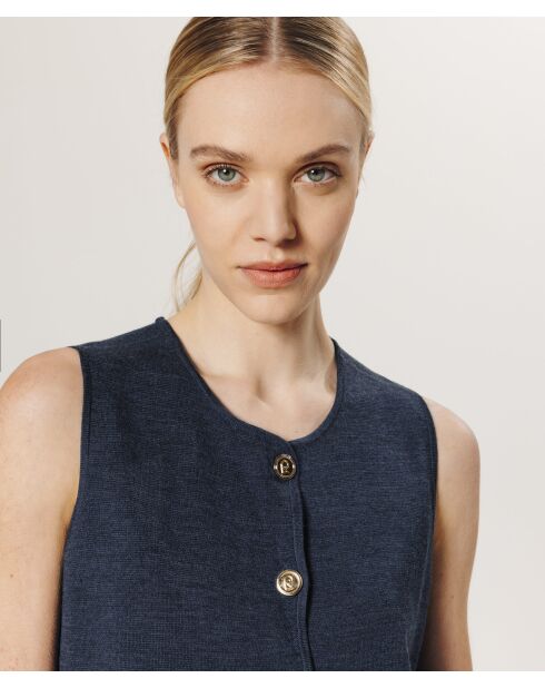 Gilet Maëva 100% laine sans manches milano bleu denim