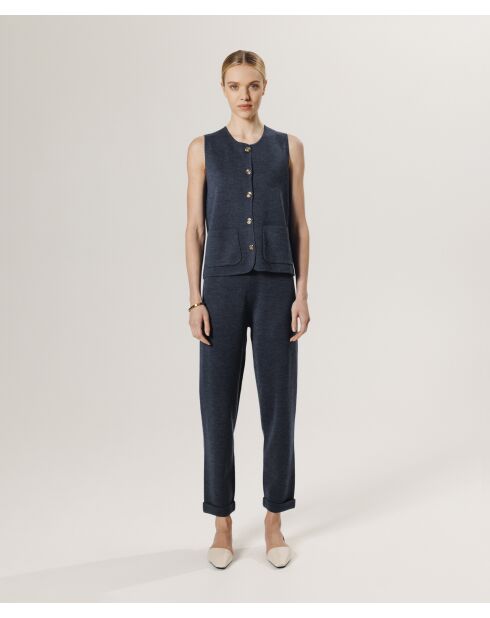 Gilet Maëva 100% laine sans manches milano bleu denim