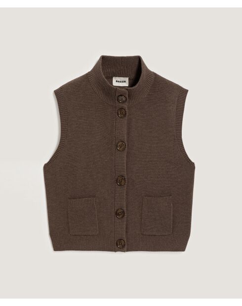 Gilet Laëtitia manches courtes col montant marron havane