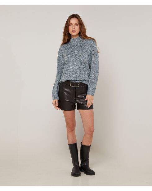 Pull chiné Barbe col montant bleu