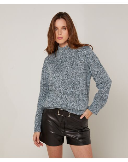 Pull chiné Barbe col montant bleu