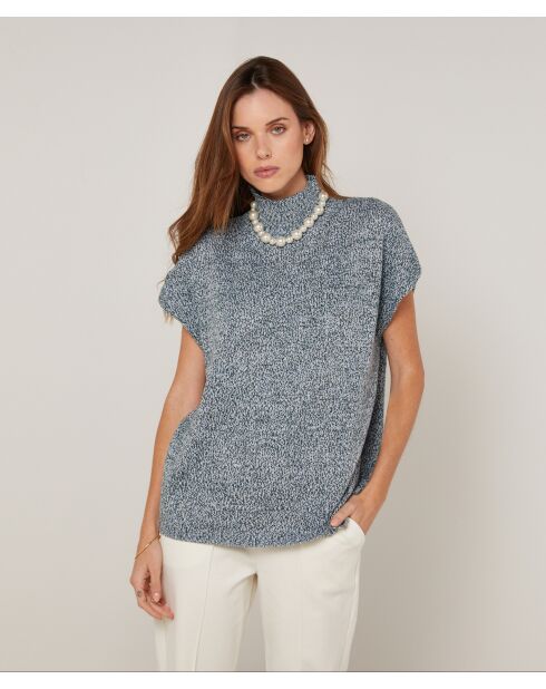 Pull Julie-Annacoll roulé sans manches bleu