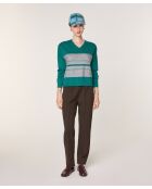 Pull Anne-Élodie 100% Laine col V rayures vert canard