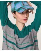 Pull Anne-Élodie 100% Laine col V rayures vert canard