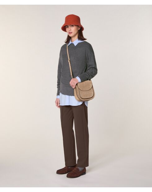 Pull Annouck 100% laine jacquard gris foncé