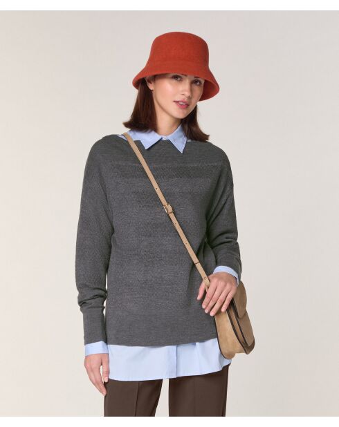 Pull Annouck 100% laine jacquard gris foncé