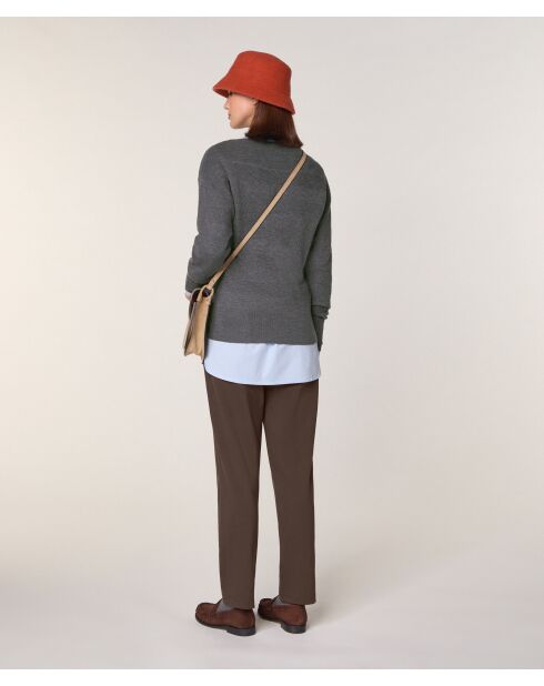 Pull Annouck 100% laine jacquard gris foncé