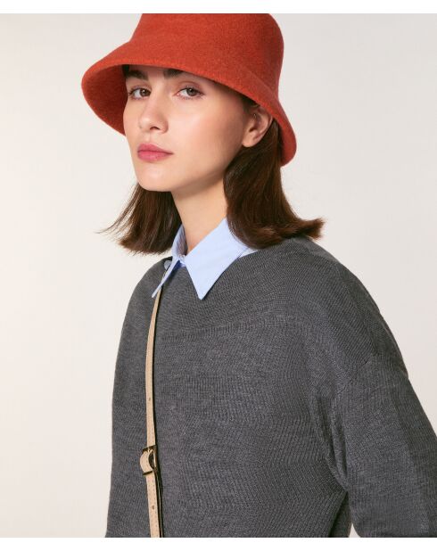 Pull Annouck 100% laine jacquard gris foncé