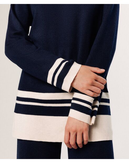Pull Giuliana rayures inférieures bleu nuit