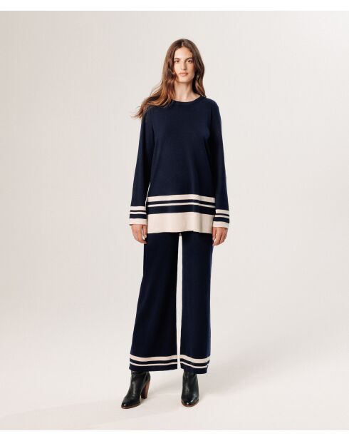 Pull Giuliana rayures inférieures bleu nuit