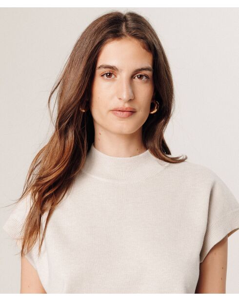 Pull Cerise manches courtes col monta blanc écru