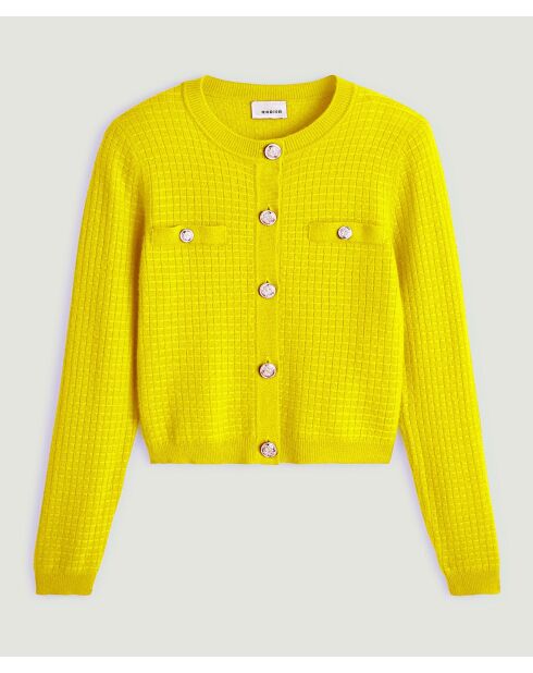 Cardigan Raven 100% Cachemire boutons et poches jaune