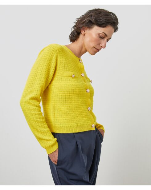 Cardigan Raven 100% Cachemire boutons et poches jaune