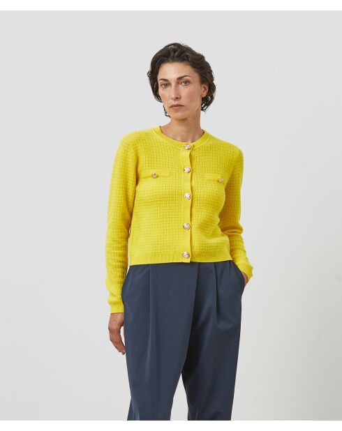 Cardigan Raven 100% Cachemire boutons et poches jaune