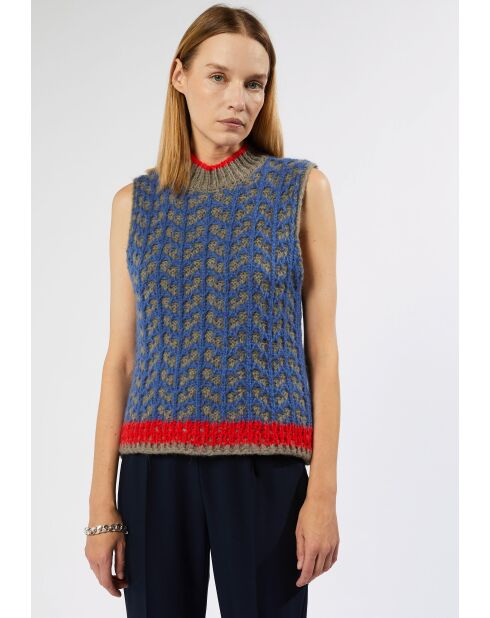 Pull Suzette en Alpaga mélangé sans manches colore bleu outremer