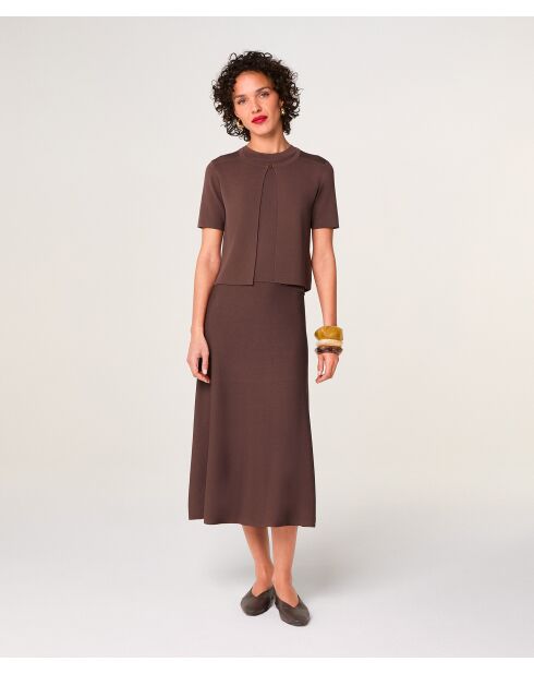 Gilet Roberte col rond marron écorce