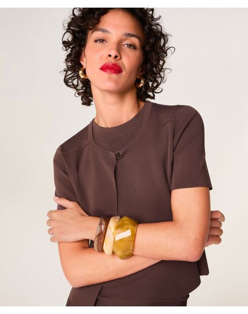 Gilet Roberte col rond marron écorce