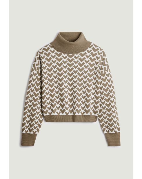 Pull Pilar court jacquard col roulé marron camel