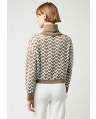 Pull Pilar court jacquard col roulé marron camel