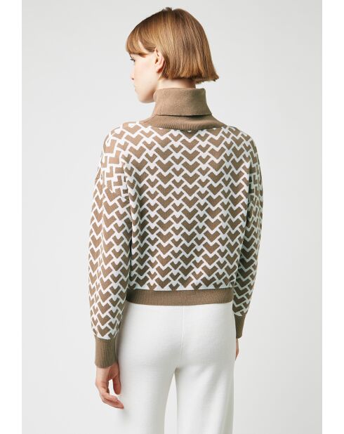 Pull Pilar court jacquard col roulé marron camel