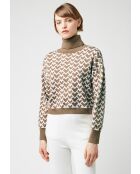 Pull Pilar court jacquard col roulé marron camel