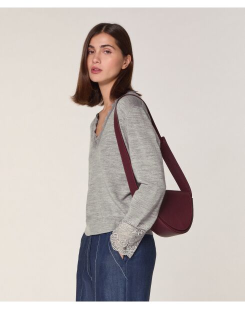 Pull Rose 100% Laine gris foncé