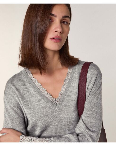 Pull Rose 100% Laine gris foncé