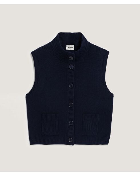Gilet Kylie manches courtes col montant bleu nuit