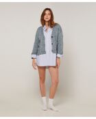 Gilet Arabesque col V chiné bleu