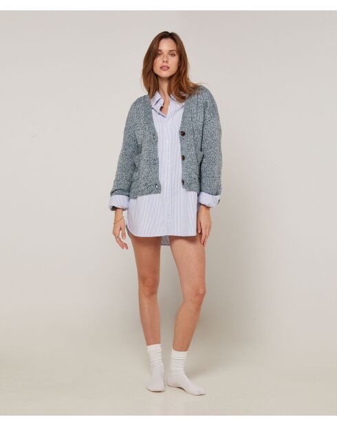 Gilet Arabesque col V chiné bleu