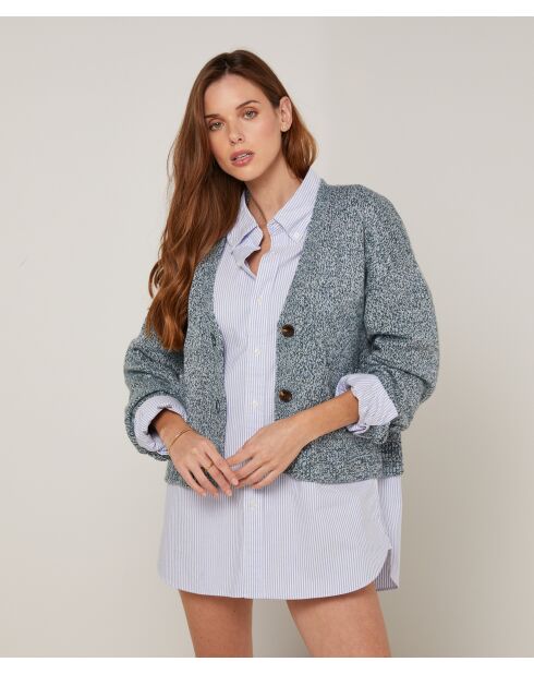 Gilet Arabesque col V chiné bleu