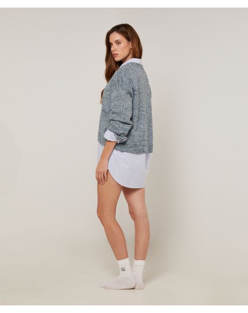 Gilet Arabesque col V chiné bleu