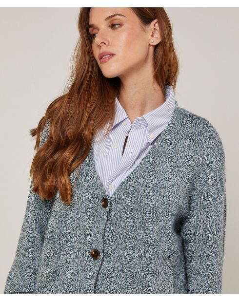 Gilet Arabesque col V chiné bleu