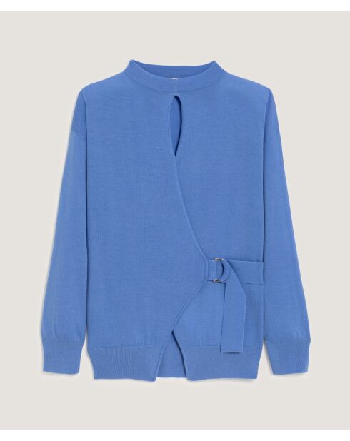 Horizonblauer Julie-Rose Wickelpullover aus 100% Wolle