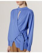 Horizonblauer Julie-Rose Wickelpullover aus 100% Wolle