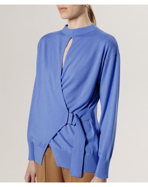 Horizonblauer Julie-Rose Wickelpullover aus 100% Wolle